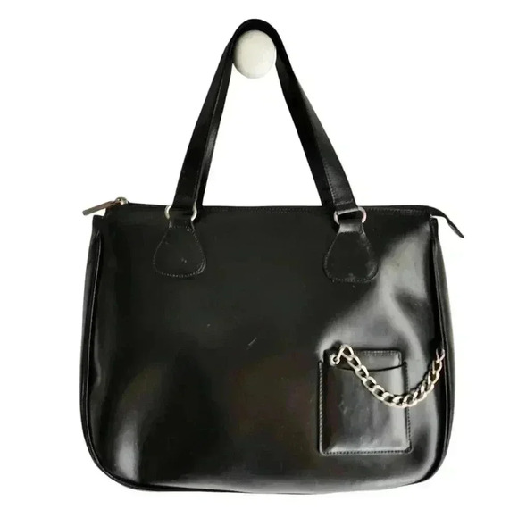 Italian Designer Roccobarocco Black Leather Bag Edgy Rocker Goth Biker Punk Vibe - Picture 1 of 16